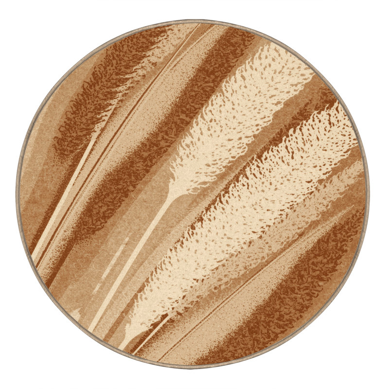 Tapis beige moelleux moelleux et moelleux à motif de pampa beige moderne - reliure beige, 6 po de diamètre