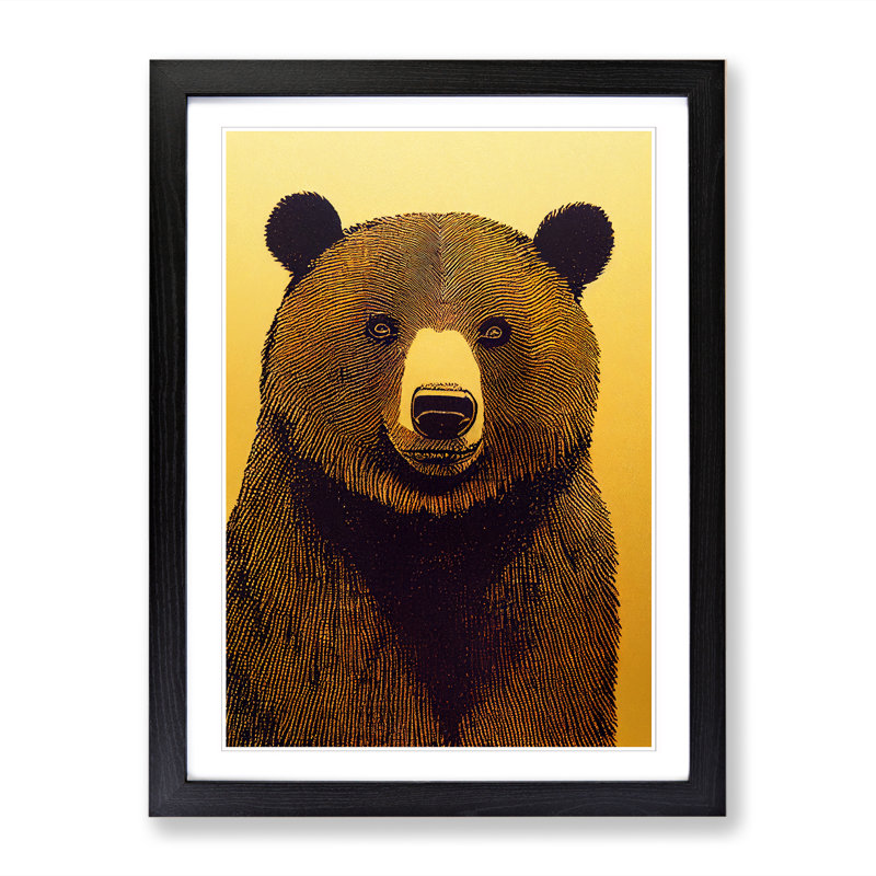 Bear Gold Leaf - Single Picture Frame Print, 46cm H x 34cm W, Walnut Framed