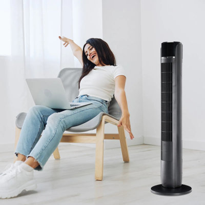 Ventilateur tour 36 "pour la maison, ventilateur de plancher sans lame 25 pi / s avec télécommande, oscillation à 60 °, 5 vitesses et 4 modes, minuterie 12h, refroidissement silencieux
