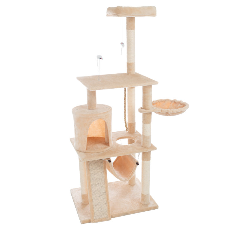 Beige 4-Tier Sisal Cat Tower with Hammocks and Condo