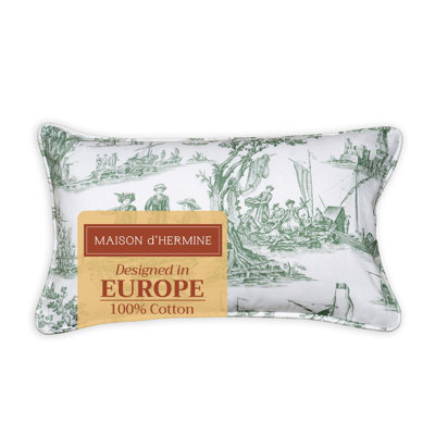 Maison d'Hermine Calais - Antique Green (White base) 100% Cotton Decorative Pillow cover - 20" x 20" - Pack of 1