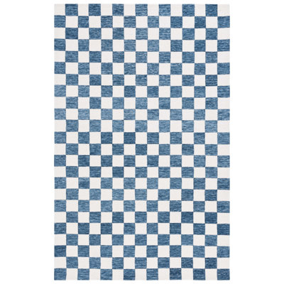 Freemont Blue Ivory Hand-Tufted Checkered Rug