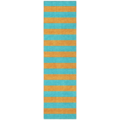 8' Runner Aqua Striped Washable Non Skid Indoor Outdoor Runner Rug