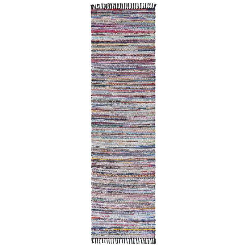 Tapis noir / rose en coton tissé à la main Karlhans, Tapis de couloir 2 pi 3 po x 8 pi