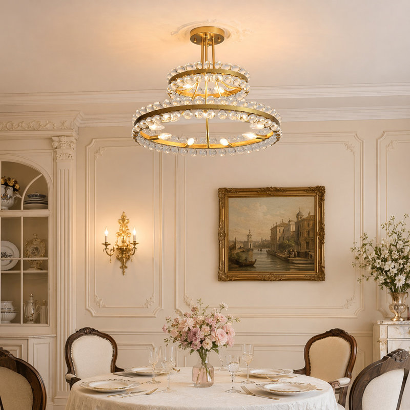 Lustre encastré 12 lumières, Doré