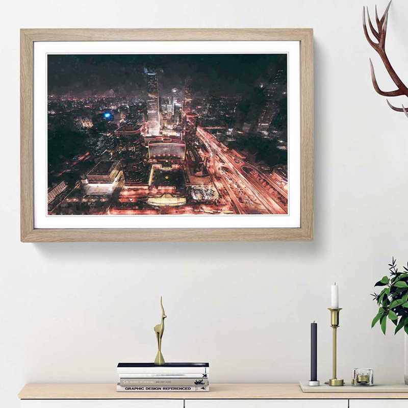 Skyline of Beijing in China in Abstract - Picture Frame Graphic Art Print, Oak Framed, 27cm H x 36cm W x 2cm D