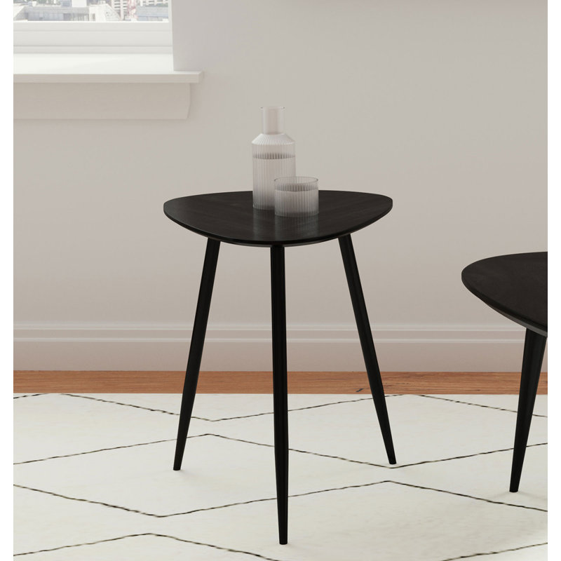 Triangular Solid Wood End Table Black