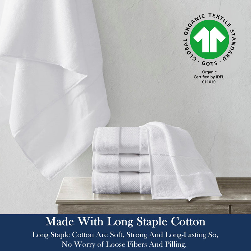 Ensemble de serviettes de bain 100% coton 100% coton luxueusement moelleux Certifié GOTS et OEKO-TEX, Blanc