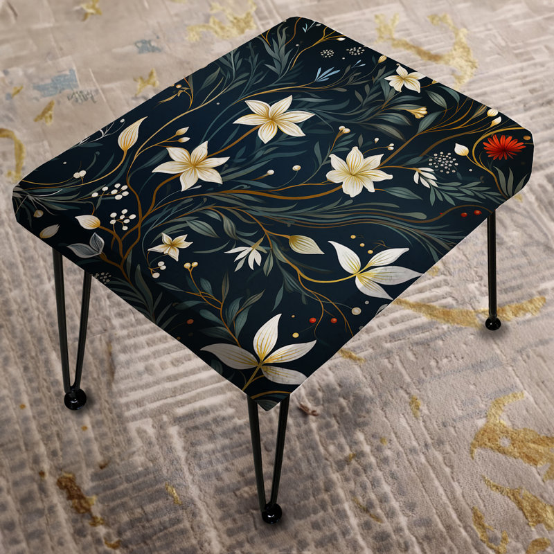 Repose-pieds rectangulaire blanc et vert avec fleurs zen tranquilles