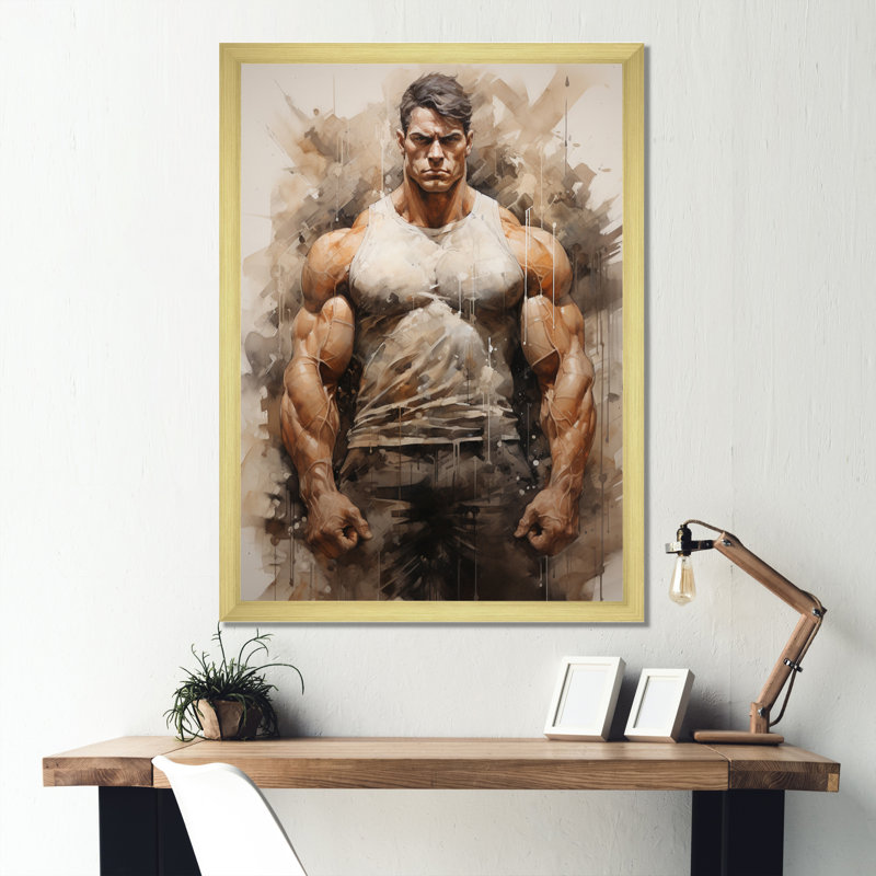 Musculation The Titans Pose - Sports Wall Art Living Room, H 32 po x l 16 po x P 1 po, Encadrement doré