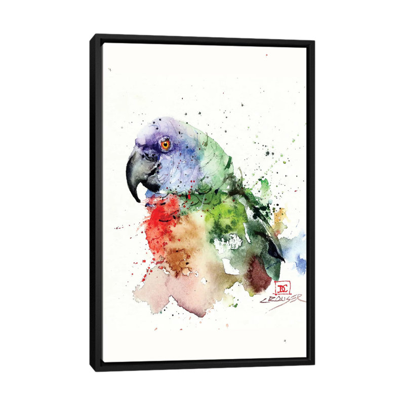 « perroquet », reproduction d’impression sur toile tendue, H 26 po x l 18 po x P 1,5 po, Toile avec cadre flottant noir
