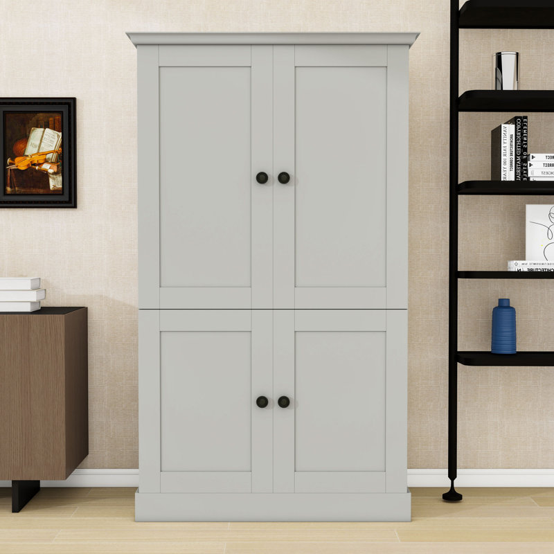 Garde-manger autoportant avec tablettes réglables, rangement pour le vin et poste de travail intégré, Gray