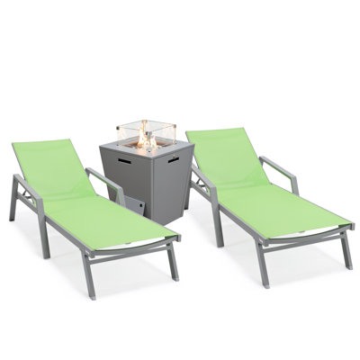 Outdoor Aluminum Chaise Lounge Armchair with Fire Pit Side Table