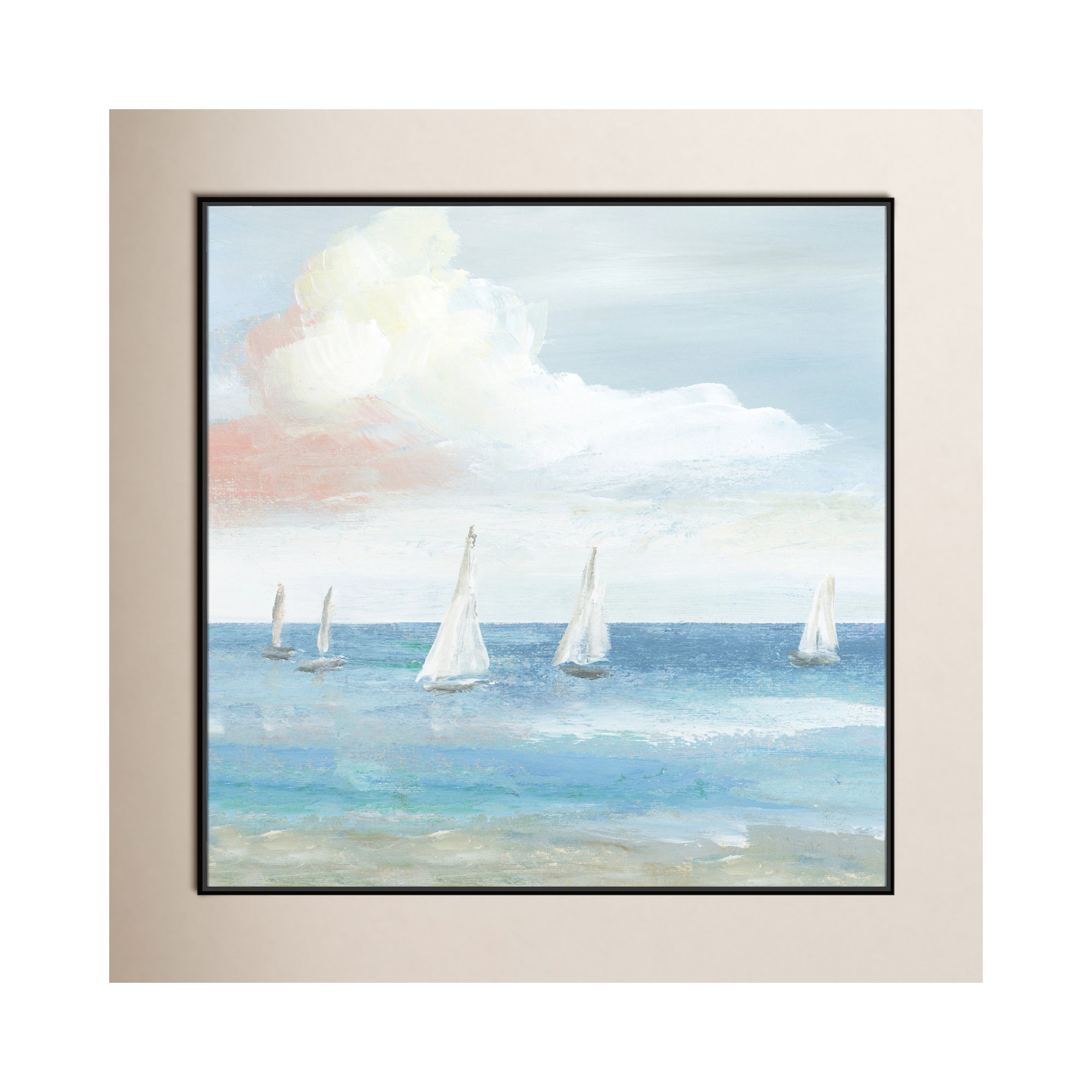 Beach Sail Bliss by Nan - Floater Frame Print on Canvas, 46.5" H x 46.5" W x 2" D, Black