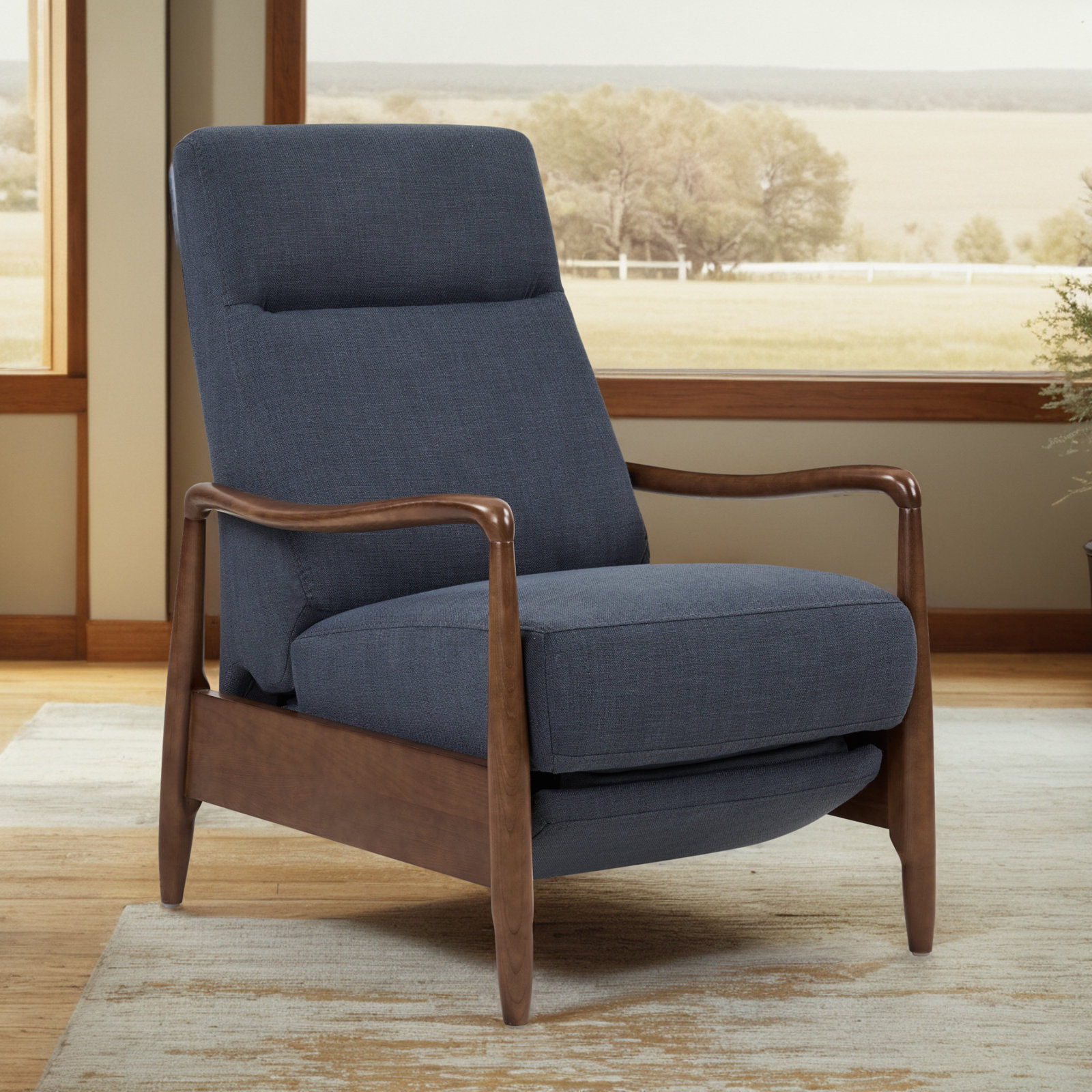 Beckett 31" Manual Recliner, Effie Indigo Performance Linen