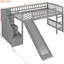 Lit mezzanine simple gris avec deux tiroirs et glissière, matériau en pin, sans sommier, lit double pour garde-corps, pour vêtements, glissade, pieds, décoration de lignes épurées-89255910