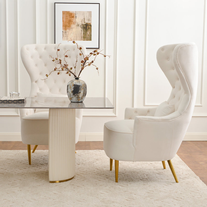 Flaxville Tufted Wingback Chair, Cream Velvet