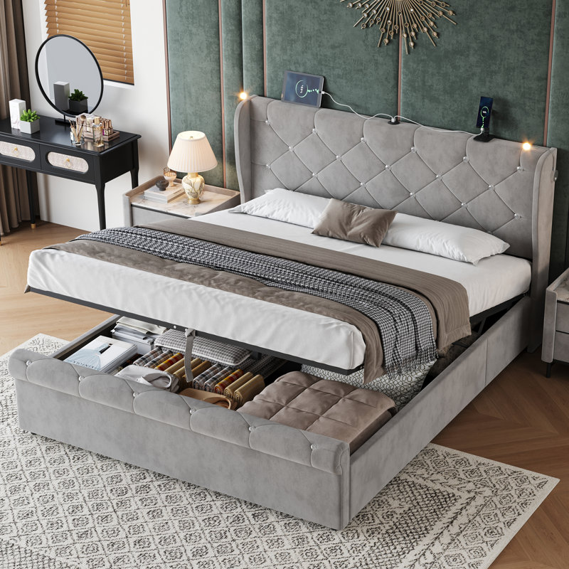 Ottoman Storage Bed, Double (4'6), Grey