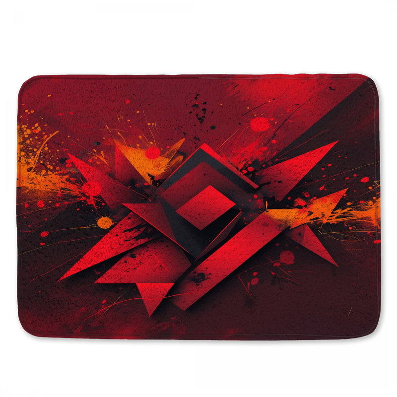 Tapis de bain rouge à motif géométrique abstrait, 24in W x 17in L