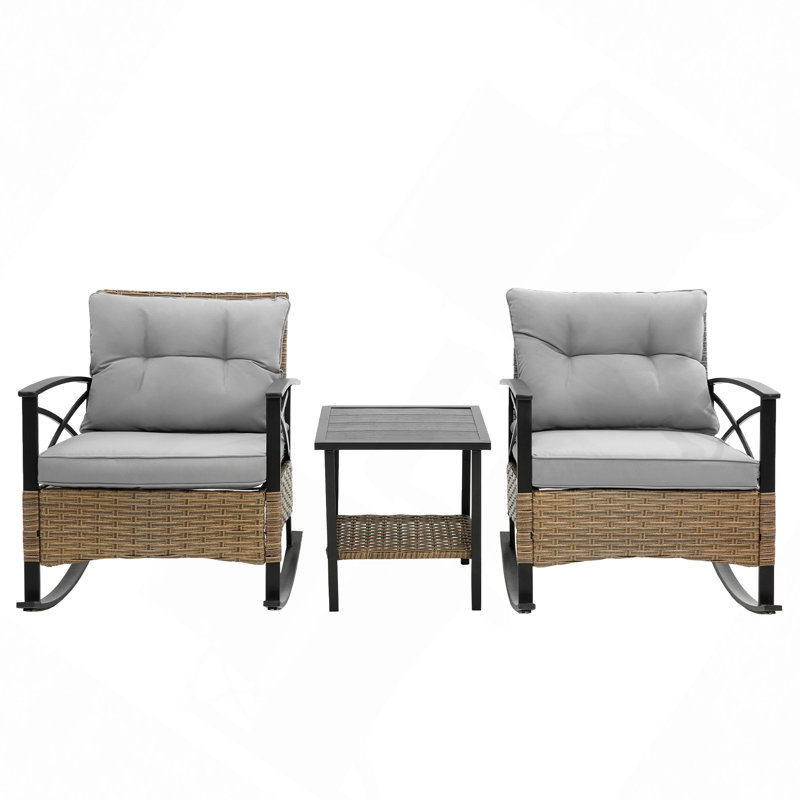 3Pcs Rocking Rattan Set Wholesale Leisure Chair Outdoor Rattan Rocking Chair Set