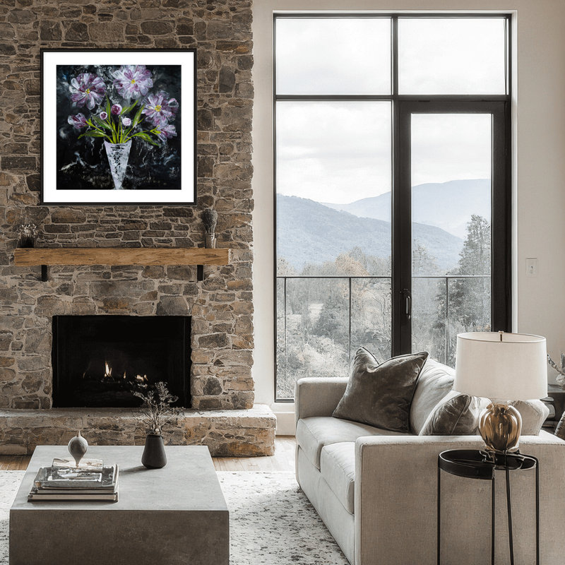 Nature Inspired "Twilight Bouquet" Canvas Wall Art By , 30" H x 30" W x 1.125" D, Framed Matted Print, Black