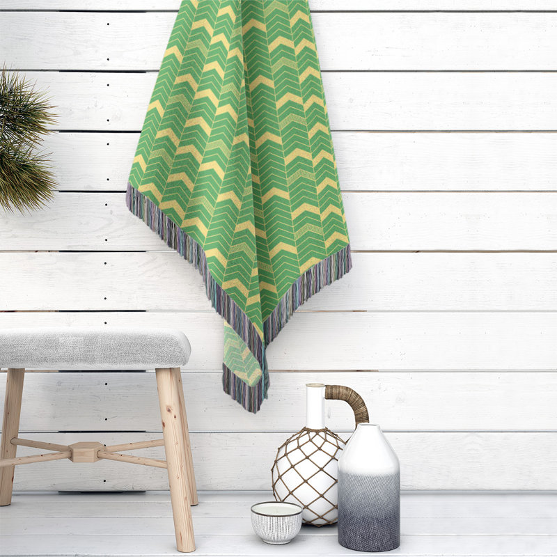 Couverture en coton tissé Rhonda, l 50 po x L 60 po, Vert / Jaune