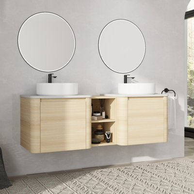 60" Wall Mounted Double Bathroom Vanity with Ceramic Sink