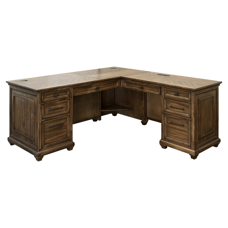 Carleny Corner Executive Desk with Built in Outlets Brown