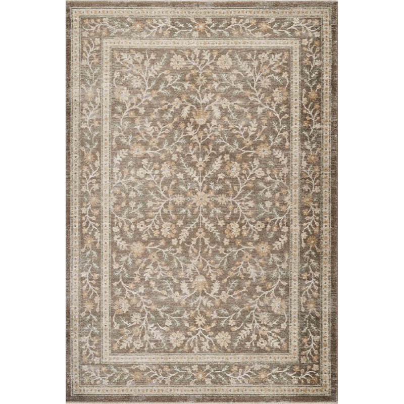 Abani Rugs EVE130A Evelyn Botanical Border Taupe Sage Area Rug, Rectangle 4' x 6'5"