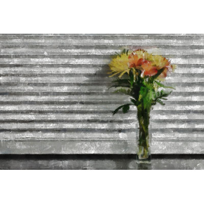 Painted Bouquet on Gray Slats 1 Piece Wrapped Canvas Wall Art