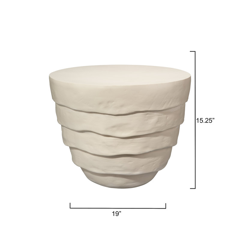 Cream White Round Metal and Glass Outdoor Side Table