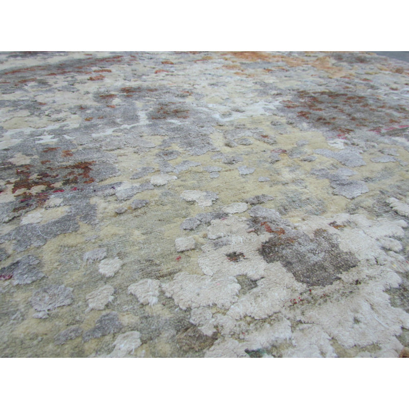 Odyssey Modernist Abstract Distressed Wool and Upcycled Natural Silk Hand-Knotted Area Rug, Rectangle 5' x 11'9"