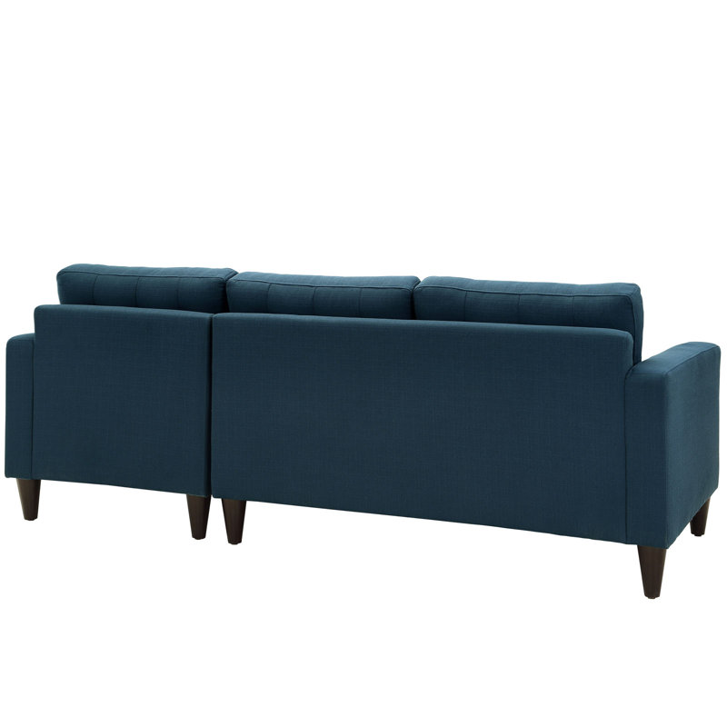 Empress Azure Fabric Tufted Sectional Sofa with Solid Wood Legs