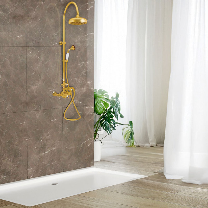 Exposed Thermostatic Shower System and Hand Shower (P1088) by Strom Living, Unlacquered Polished Brass