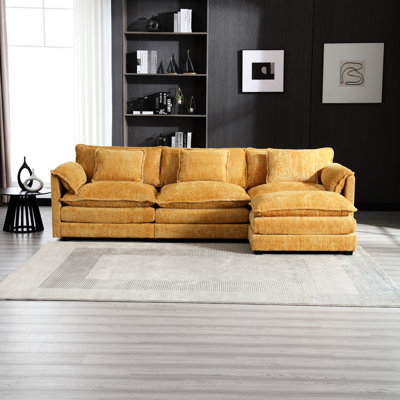Comfy 112" Modern Chenille L Shaped Sectional Cloud Couch, Boucle Modular With Removable And Soft Foam For A Relaxing Living Space Spacious Memory Moveable