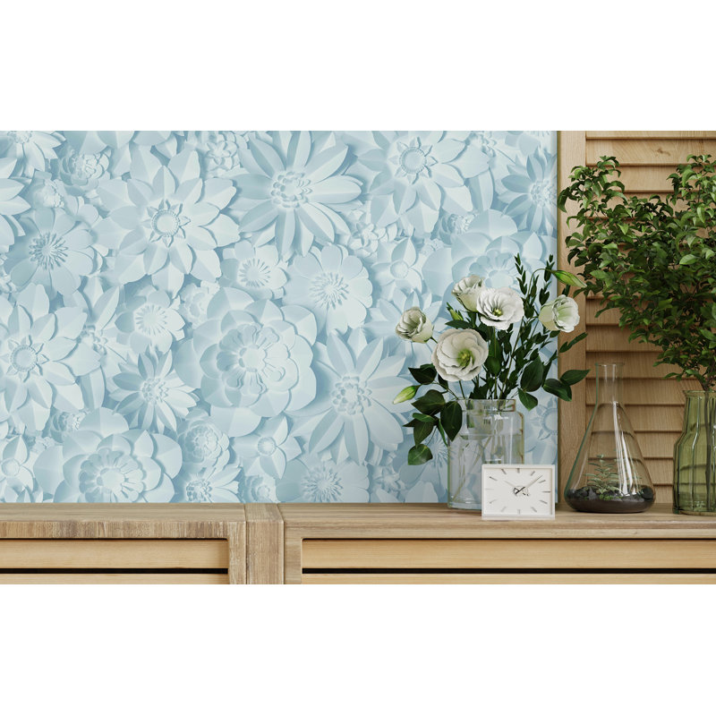 Papier peint floral Dacre, Bleu clair