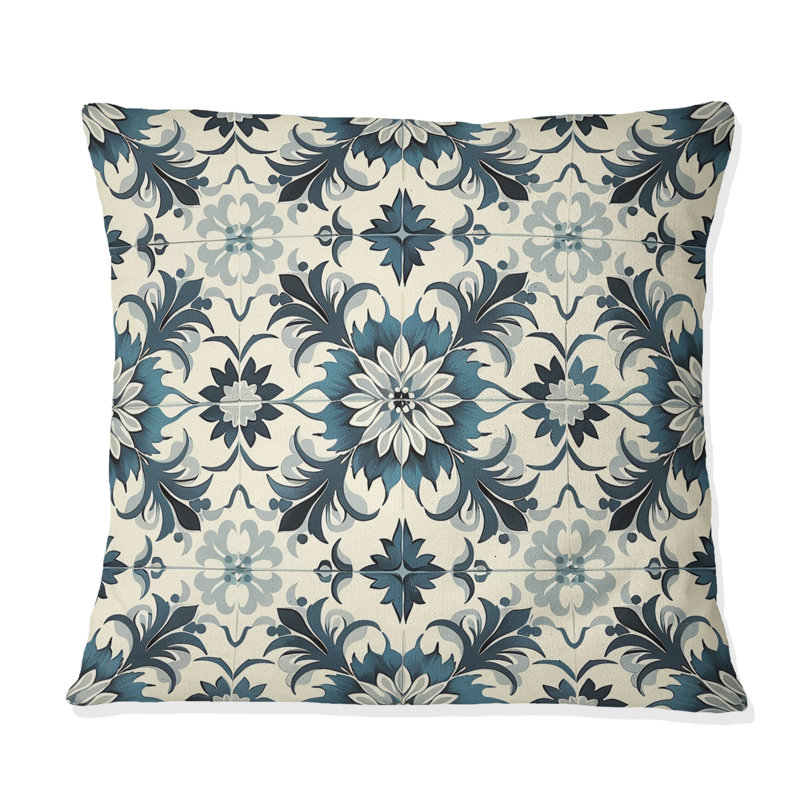 Coussin Poudre Blue Vintage Tile III - Farmhouse, H 16 po x l 16 po, Carrée
