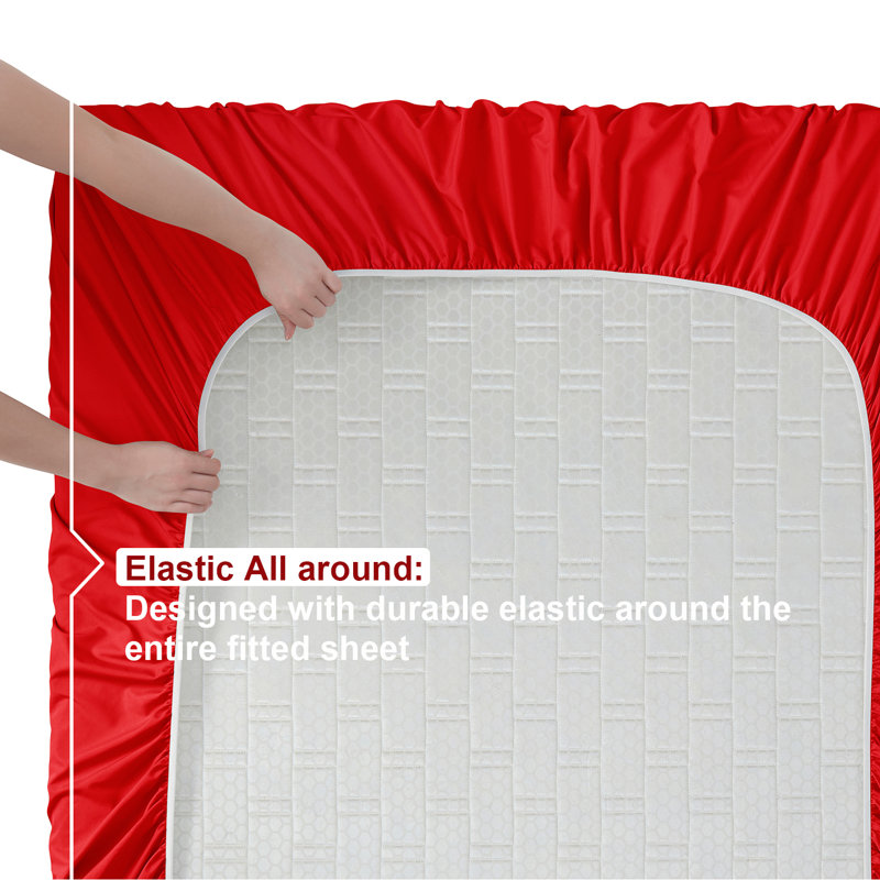 Double Brushed Hotel Luxury Sheet Set with Extra Soft Sheets & Pillowcases, Cherry Red