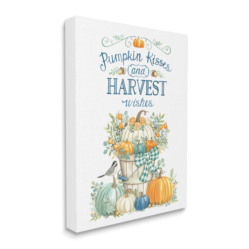 «Harvest Wishes Autumnal Fall Pumpkins», bouquet botanique encadré noir, art texturé par Deb Strain, Toile tendue