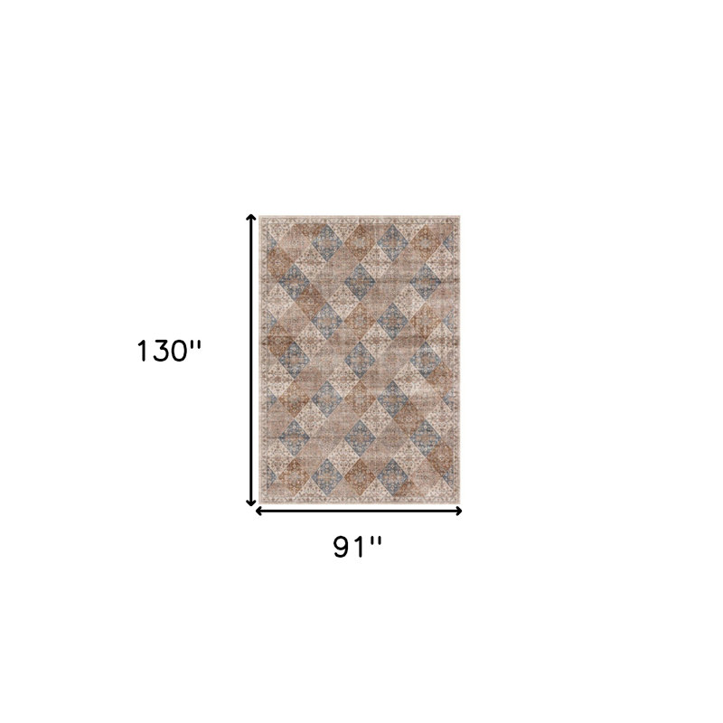 Tapis floral délavé brun et bleu 8 pi x 11 pi