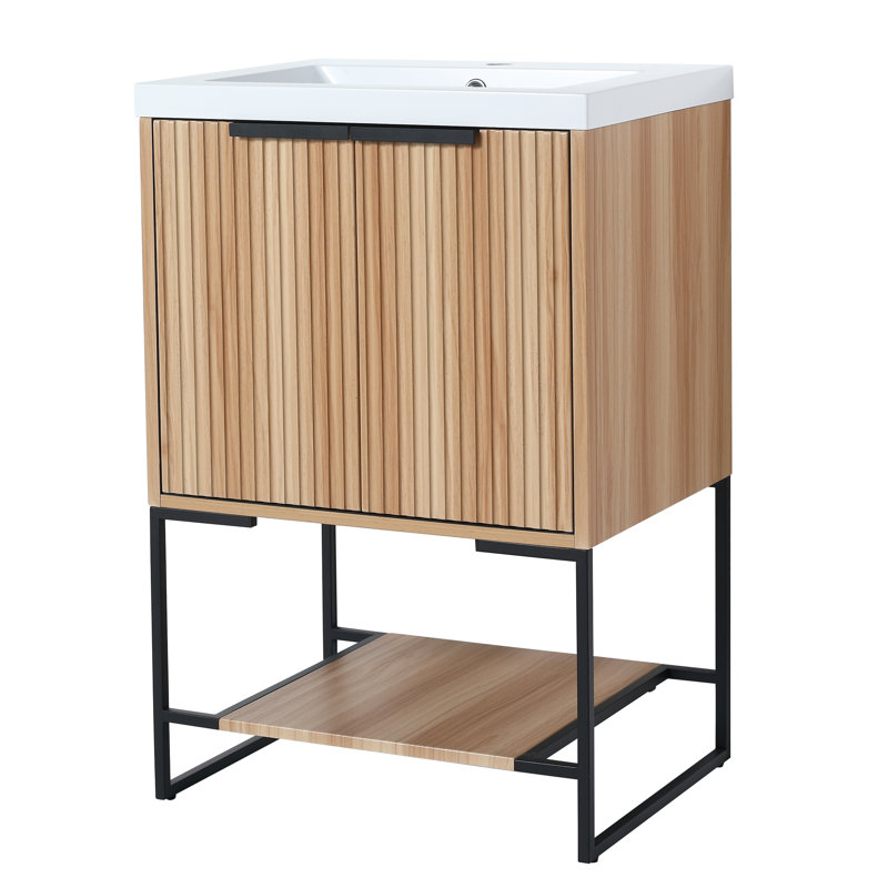 Meuble-lavabo autoportant de 24 po - Conception intemporelle, lavabo en résine, nombreuses options de rangement avec lavabo, beauté contemporaine, accès silencieux, option suffisante