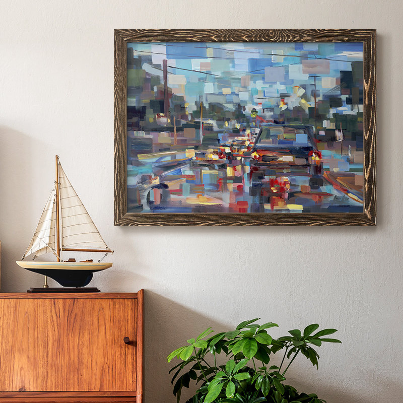 Rouge trafic encadré sur toile, Noyer, H 26 po x l 38 po x P 1,5 po