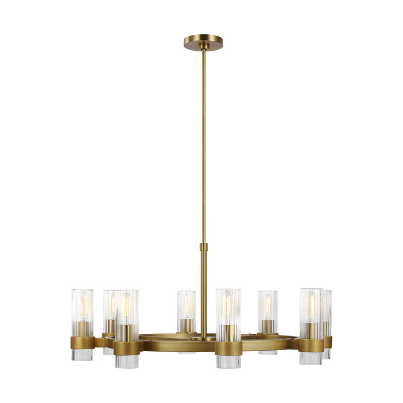 8 - Light Dimmable Wagon Wheel Chandelier, Burnished Brass