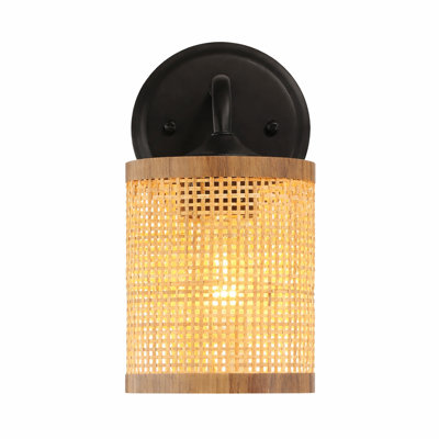 Moshannon Single Lights Wall Sconce With Natural Rattan Shade Rustic Wicker Wall Light