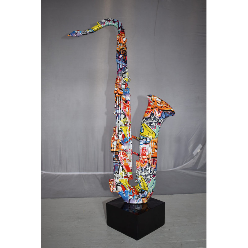 Modern Art Graffiti Saxophone Statue Made of Resin - Kingsland Music-Inspired Decor, 15" x 9" x 29"H