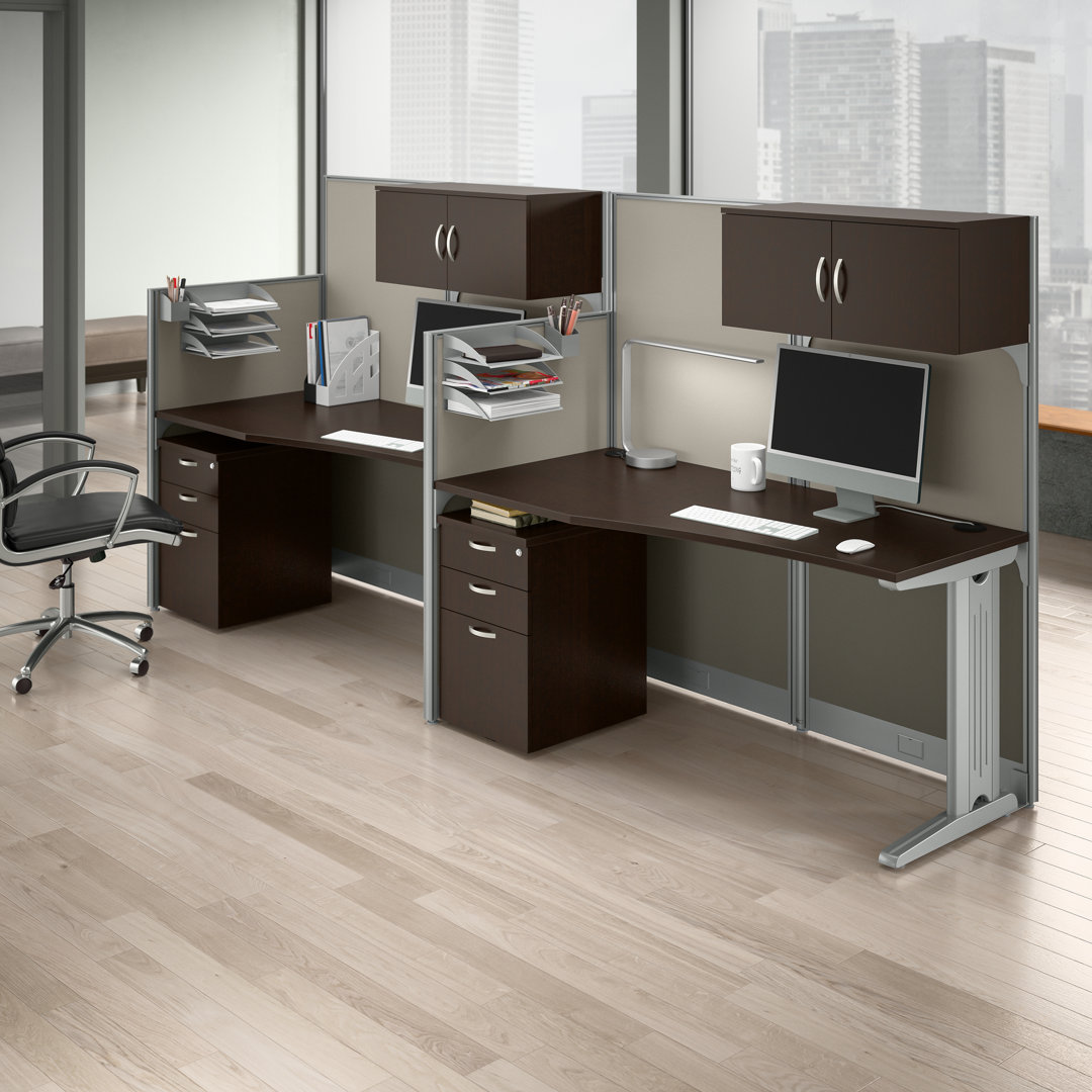 BBF Office In An Hour 2 Person Straight Cubicle Desks with Storage, Drawers, and Organizers Bush Business Furniture