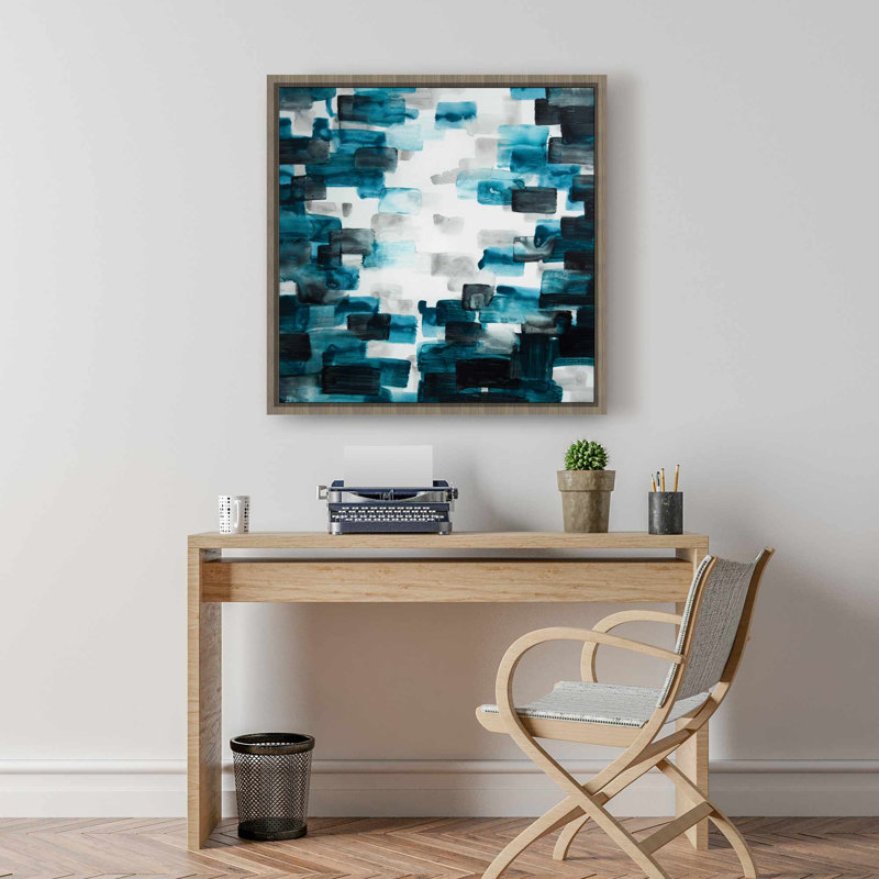 Toile turquoise et grise - Cadre bleu