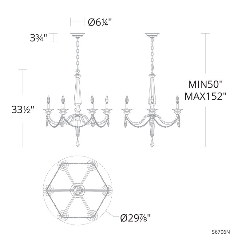 Verona 6 - Light Chandelier, Antique Silver