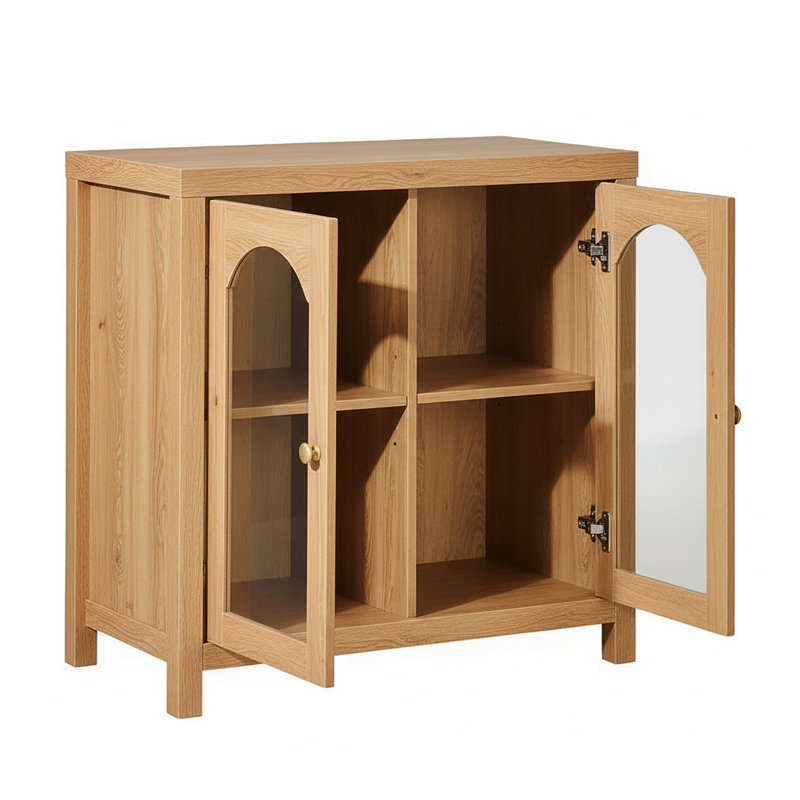 Eilisha Modern Arched Glass Accent Cabinet, English Oak