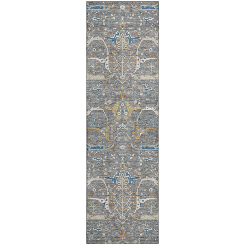 Premium Machine Washable Mayfield AMF2250 Global Rug, Gray, 2'3" x 7'6" Runner